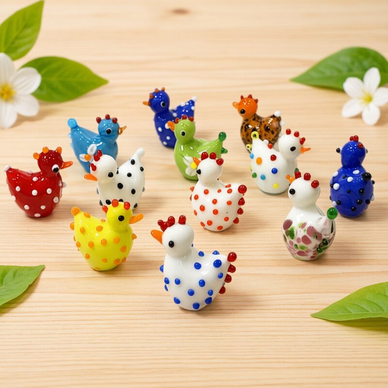 Bonsai Garden In Japan - 2PCS Handmade Cute Glass Chicken Figurines